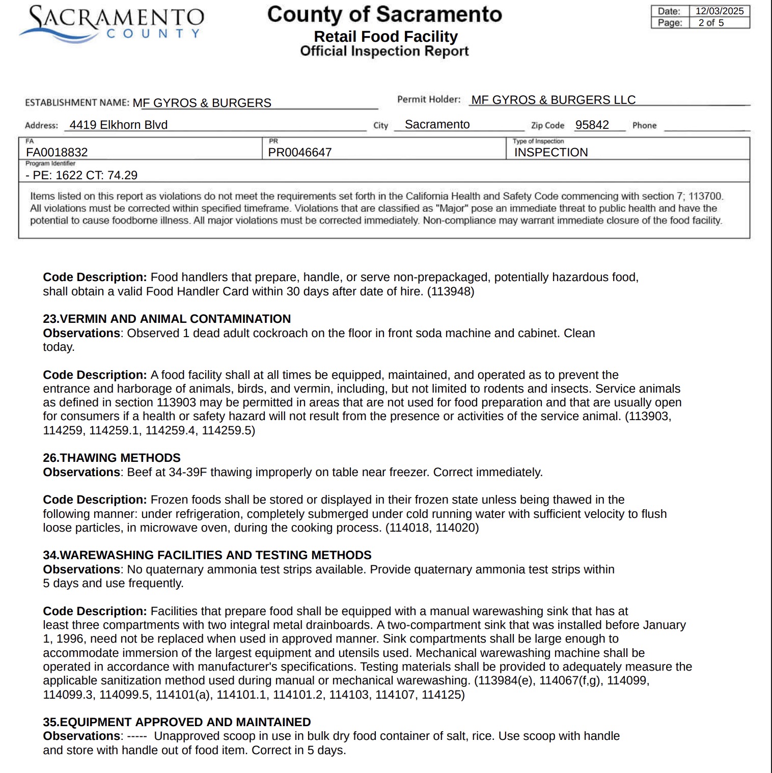 Raw beef was found thawing improperly on a table near the freezer rather than under refrigeration.